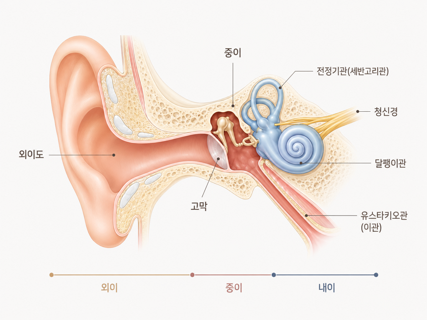 외이도부터 고막과 중이, 내이까지